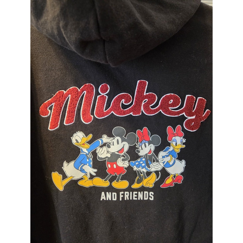 Disney Mickey And Friends Graphic Pullover Hoodie Women's Black Arm Patches M